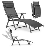 Sklopiva ležaljka za plažu i vrt sa podesivim naslonom, čeličan okvir, siva, MultiGarden