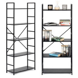 Moderna LOFT drvena polica sa 5 polica, crna ModernHome