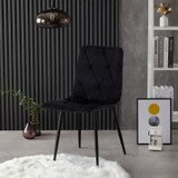 Komplet od 4 Prešivane Baršunaste Stolice za Dnevnu i Blagovaonicu Crne ModernHome