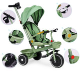 Tricikl-kolica 2u1, rotirajuće sjedalo, sklopivi baldahin, zelena, ECOTOYS