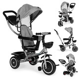 Tricikl-kolica 2-u-1, rotirajuće sjedalo, sklopivi baldahin, siva boja, ECOTOYS