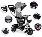 Tricikl-kolica 2-u-1, rotirajuće sjedalo, sklopivi baldahin, siva boja, ECOTOYS