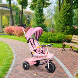 Tricikl-kolica 2-u-1 sa rotirajućom sjedištem, preklopivom suncobrana, roza, ECOTOYS