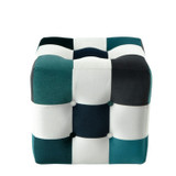 Puf Patchwork - Bijela, Tamnoplava