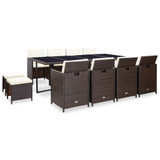 13-dijelni vrtni blagovaonski set od poliratana s jastucima smeđi