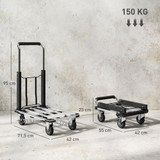 Sklopiva transportna kolica nosivosti 150 kg, s proširivom platformom, crna