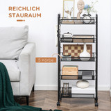 Kolica s 5 žičanih korpi na točkićima 45 × 26,5 × 106 cm, crna