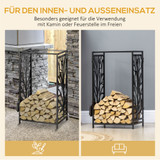 Polica za drva za kamin s priborom 46 × 29 × 70 cm, crna