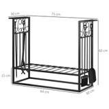 Stalak za drva za ogrijev sa priborom za kamin 75 × 30 × 60 cm, crni