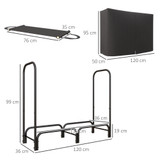Stalak za drva za ogrjev 0,33 m³ s navlakom i torbom 120 × 36 × 99 cm, crni