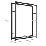 Stalak za drva za ogrjev na točkićima 120 × 32 × 151 cm, crni