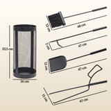 Set pribora za kamin od 5 dijelova s korpom, crni metal