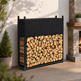 Polica za drva za ogrjev s navlakom 106 × 25 × 113 cm, crna