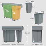 Izvlačna kanta za smeće s 2 kante 30 L (20 L + 10 L), siva