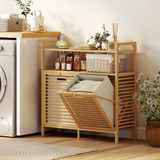 Polica s 2 korpe za veš od bambusa 82 × 33 × 88 cm, natur i krem