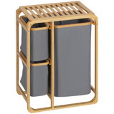 Korpa za veš od bambusa s 3 vrećice 50 × 32 × 69,7 cm, natur i siva
