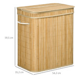 Korpa za veš od bambusa, 90 L, 2 odjeljka 54,2 × 35,2 × 59,5 cm, prirodna