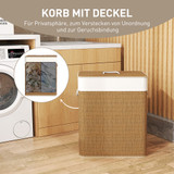 Korpa za veš od bambusa s 2 pretinca i poklopcem 100 L, 52 × 32 × 63 cm, smeđa