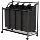 Korpa za veš na točkićima s 4 vreće 108 l, 86 × 38 × 82 cm, crna