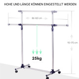 Stalak za odjeću na točkićima, podesiv 86–160 × 45 × 95–170 cm, srebrni
