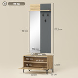 Garderobni set s klupom za cipele i ogledalom 60 × 13,5 × 127,5 cm, natur/siva