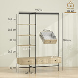 Garderober s policama, ladicama i šipkom 135 × 48 × 180 cm, hrast/crna