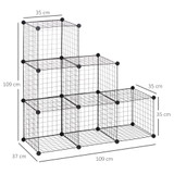 Modularna polica sa 6 metalnih kocki 109 × 37 × 109 cm, crna