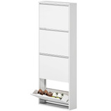 Uski metalni ormarić za cipele s 4 preklopne ladice 55 × 15 × 139,5 cm, bijeli
