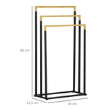 Samostojeći stalak za peškire s 3 šipke 45 × 22,5 × 86 cm, crni/bambus
