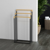 Samostojeći stalak za peškire s 3 šipke 45 × 22,5 × 86 cm, crni/bambus