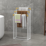 Stalak za peškire s 3 šipke od bambusa 45 × 22,5 × 86 cm, bijeli