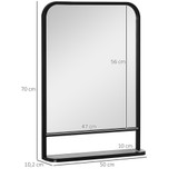 Zidno ogledalo s metalnim okvirom i policom 70 × 10,2 × 50 cm, crno