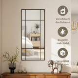 Zidno ogledalo s metalnim okvirom i crnim prečkama 50 × 2 × 110 cm, crno
