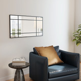 Zidno ogledalo s metalnim okvirom i crnim prečkama 50 × 2 × 110 cm, crno