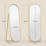 Podno ogledalo ovalnog oblika 40 × 160 cm, s metalnim okvirom, zlatno