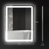 Ogledalo za kupatilo s LED osvjetljenjem 70 × 90 cm, srebrno