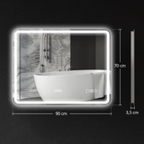 Ogledalo za kupatilo s LED osvjetljenjem i satom 90 × 70 cm, srebrno