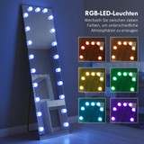 Stojeće ogledalo s 21 LED sijalicom i RGB svjetlom 150 × 40 cm