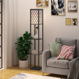 Podna lampa s 3 police, crna