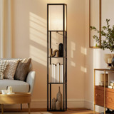 Podna lampa s 3 police 26 × 26 × 160 cm, crno-bijela