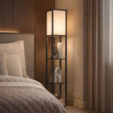 Podna lampa s 3 police 26 × 26 × 160 cm, crno-bijela