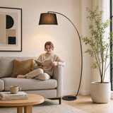 Podna lampa s lučnim stalkom i tekstilnim sjenilom 105 × 47 × 190 cm, crna