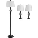 Set od 3 lampe: podna lampa i 2 stolne lampe, vintage, crno-bijele