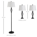 Set od 3 lampe: podna lampa i 2 stolne lampe, vintage, crno-bijele