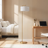 Podna lampa E27 s nožnim prekidačem, zlatna s bijelim sjenilom