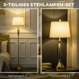 Set od 3 lampe: podna i 2 stolne, sjenila od tkanine, srebrena i bijela
