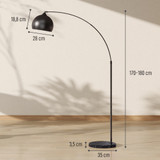 Lučna podna lampa podesive visine s nožnim prekidačem, crna
