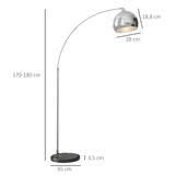 Podna lučna lampa s nožnim prekidačem i podesivom visinom, srebrna