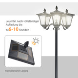 Solarna vrtna lampa na stubu s 3 svjetla, crna
