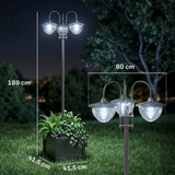 Solarna stojeća lampa s tri sjenila i postoljem za cvijeće, crna